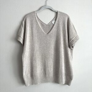 JOIE Top Cotton Knit V-Neck V-Back Dolman Sleeve Beige Size Large Classic